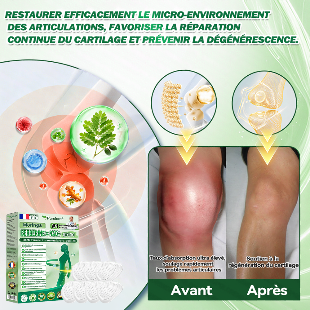 🇫🇷 Nouveauté 2026丨 Purelora® Moringa Berbérine x NAD+ Patch Nano-Microneedle 10-en-1 Une application par jour, changements visibles dès 7 jours. Pour accompagner la gestion du poids et le bien-être global.