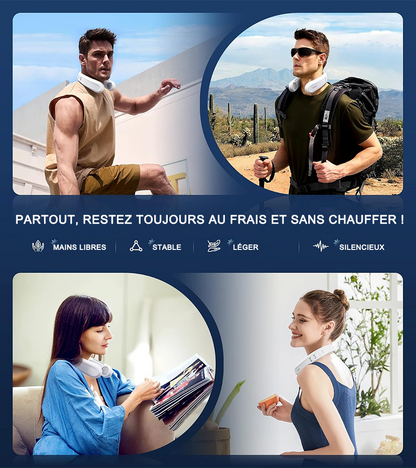 ❄️ Ventilateur de cou portable avec double refroidissement à semi-conducteurs❄️ | Flux d’air à 360° • Jusqu’à 8 h d’autonomie • 3 vitesses | Idéal pour l’été, les voyages et les activités en extérieur