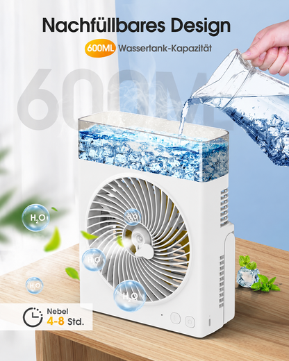 ❄️ BVJ tragbarer Sprühventilator | Bis zu 30 Std. Akkulaufzeit • 600-ml-Wassertank • USB-Aufladung • Leiser Betrieb | Ideal für Zuhause, Büro, Camping & Reisen