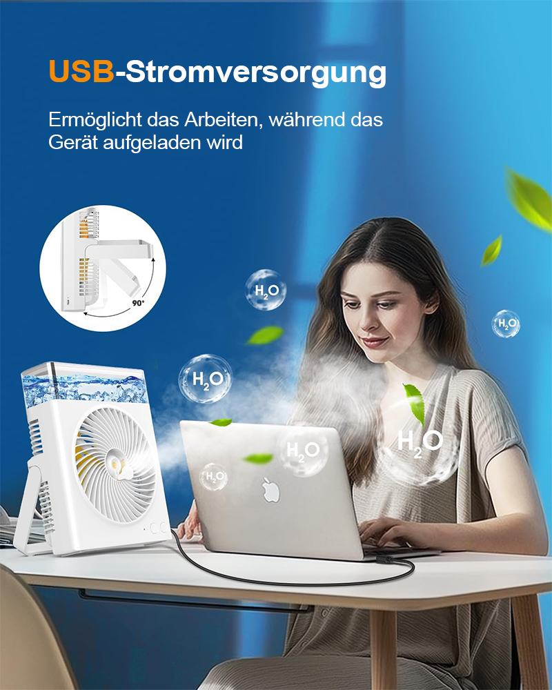 ❄️ BVJ tragbarer Sprühventilator | Bis zu 30 Std. Akkulaufzeit • 600-ml-Wassertank • USB-Aufladung • Leiser Betrieb | Ideal für Zuhause, Büro, Camping & Reisen